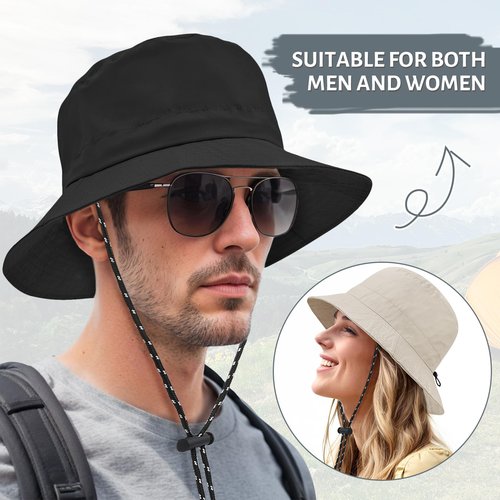 Zando Waterproof Bucket Hat for Woman Men Rain Hat UPF 50+ Sun Hats for Women Packable Outdoor Hiking Safari Hats for Women Wide Brim Summer Hat Adjustable Boonie Fishing Hat Light Khaki Hat One Size