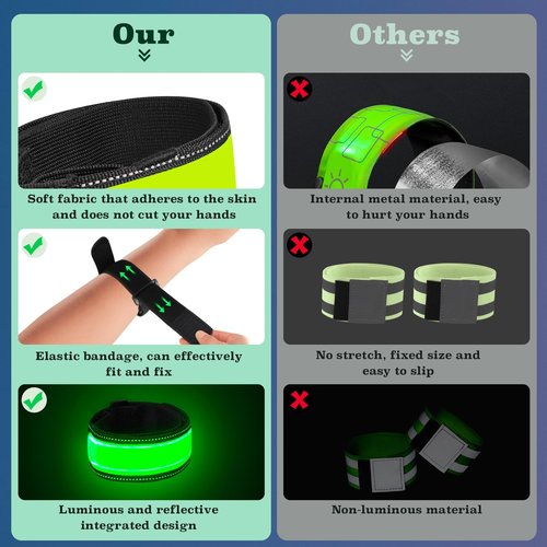 PZRLit Running Light for Runners 2 Pack Rechargeable Light Up LED Bracelets Reflective Running Gear Wrist Flashlight Luminous Armband for Night for Joggers Bikers Walkers Men Women-Green