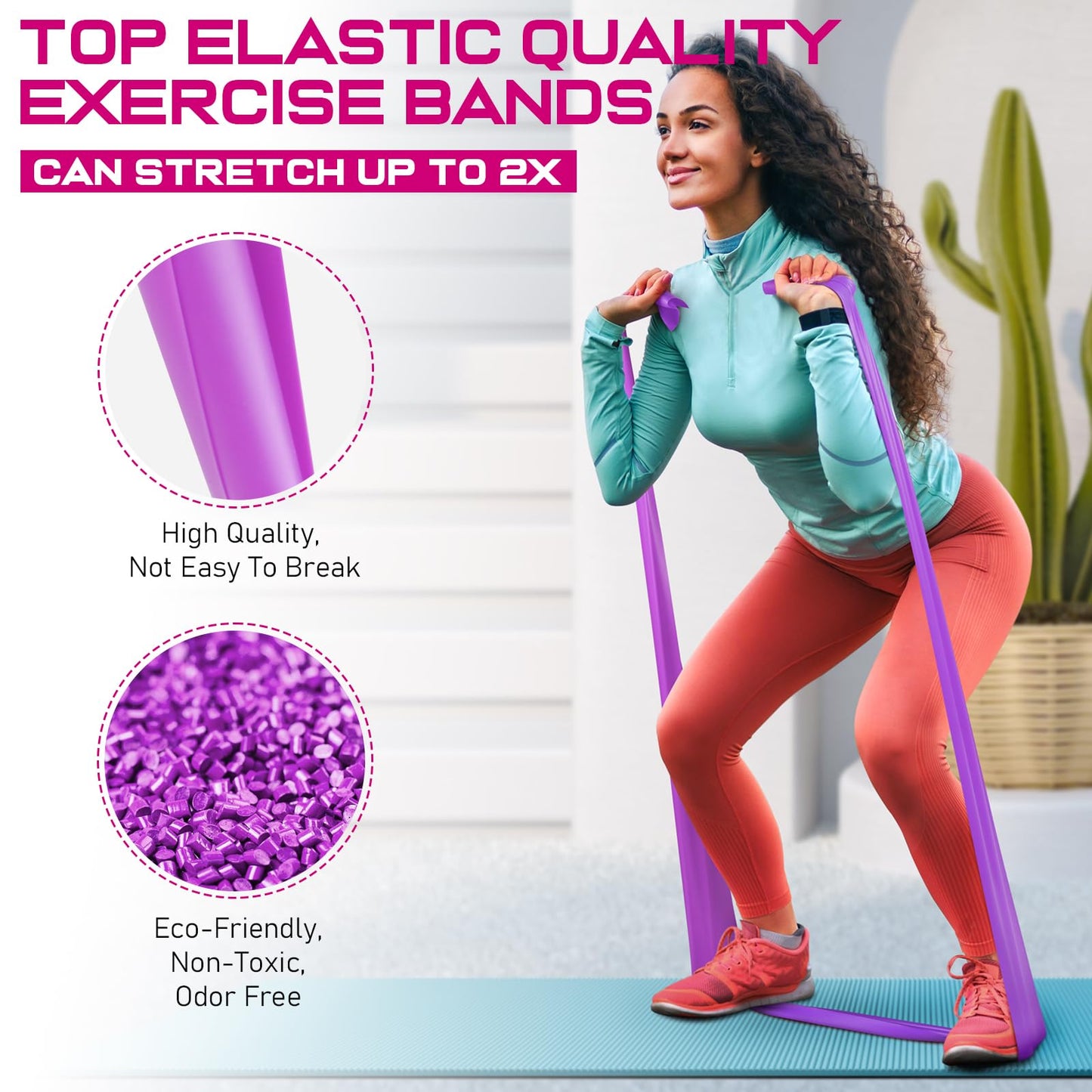 4.9ft Exercise Bands for Physical Therapy, 150lbs Resistance Bands for Working Out, Stretch, Recovery, Pilates, Rehab, Strength Training and Yoga Starter Set