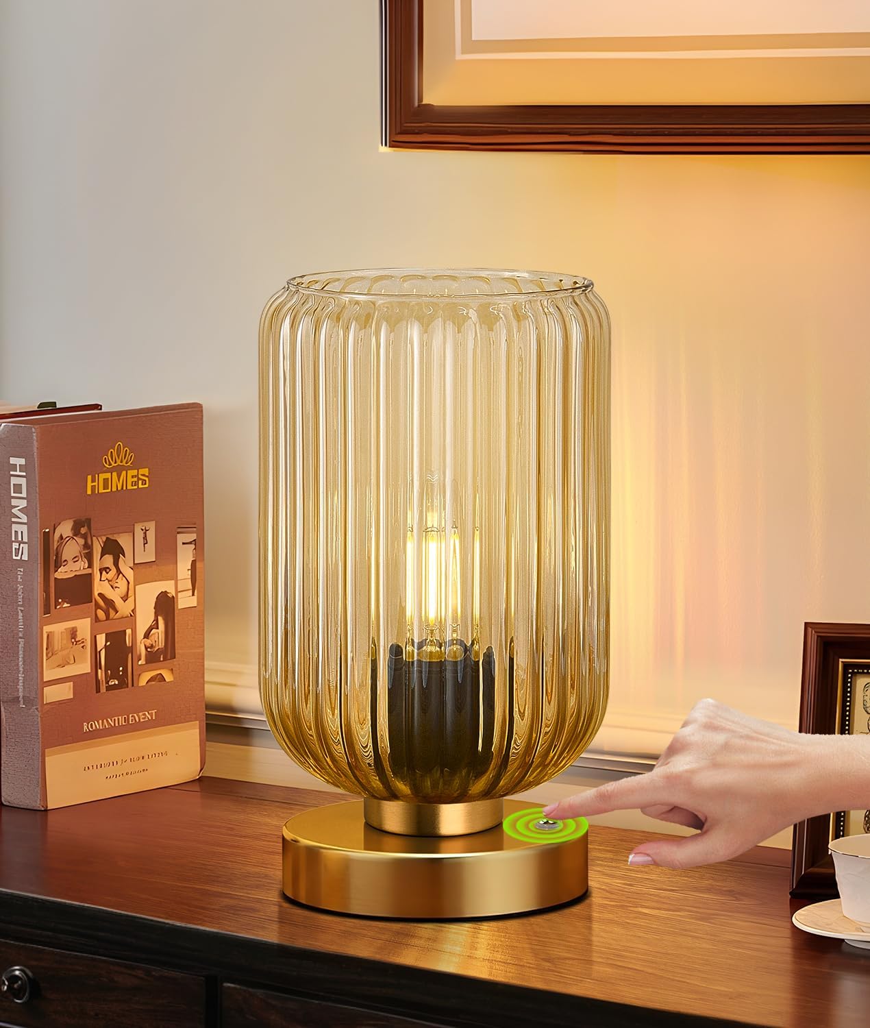 Touch Table Lamp for Nightstand - Small Bedside Lamps for Night Stands Bedroom Living Room, Dimmable Rechargeable Desk Lamp Battery Operated with Clear Glass Shade, Bulb Included