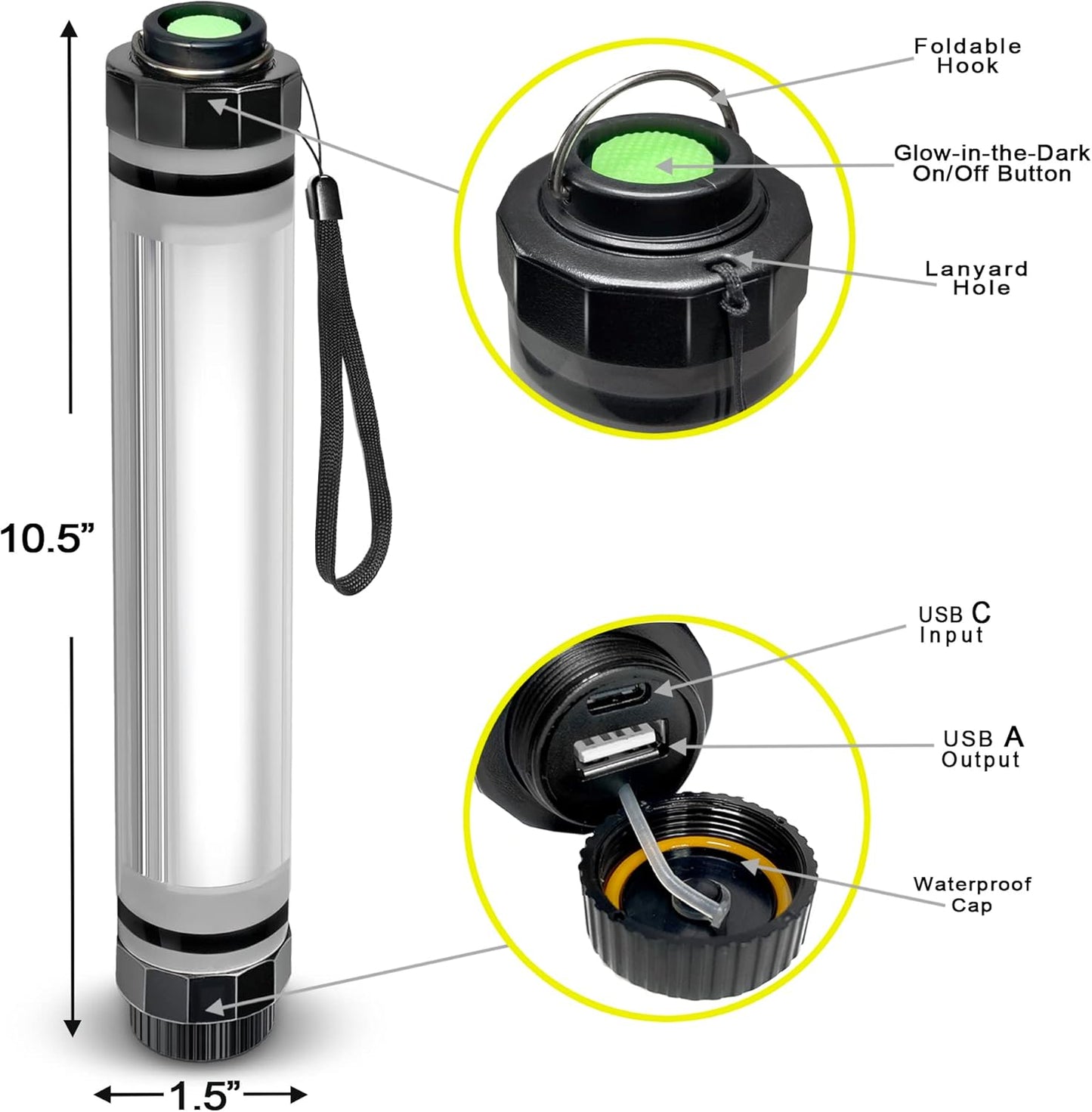 SunJack LightStick Camplight - Waterproof Rechargeable LED Lantern & Power Bank for Camping, Hiking, Boating, and Emergency Use