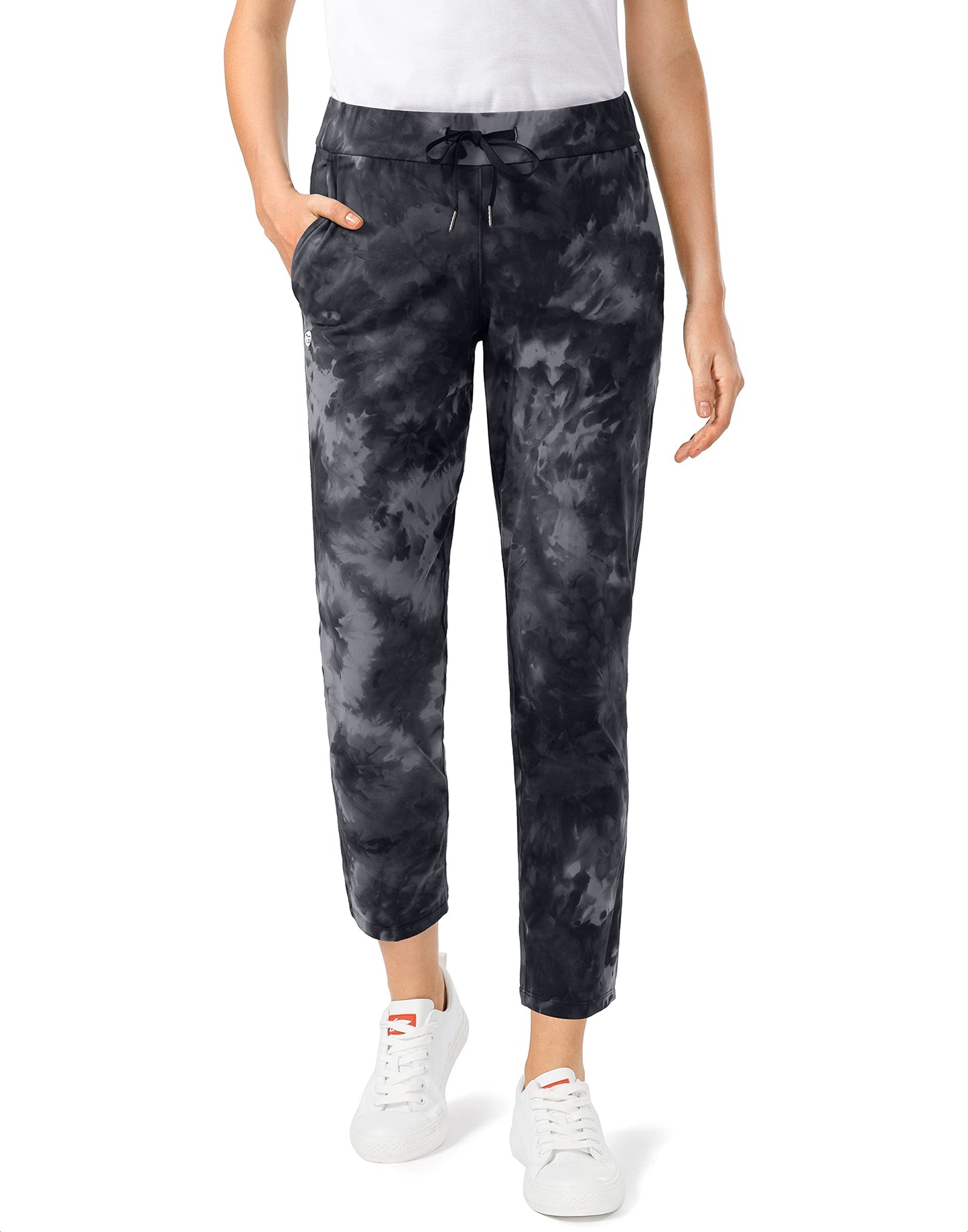 G Gradual Women's Pants with Deep Pockets 7/8 Stretch Sweatpants for Women Athletic, Golf, Lounge, Work (Black Tie Dye, Large)