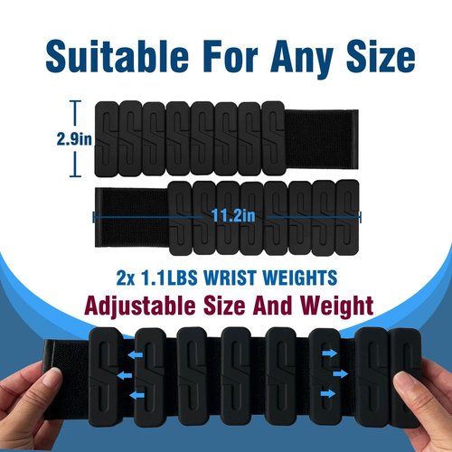 PE.WELLWOO Wrist & Ankle Weights for Women & Men, Adjustable Silicone Pilates Weights, Leg & Arm Weights for Yoga,Walking Running, Housework,Upgrade S-Streamline(1.1 lb Each, Set of 2 Total 1kg)