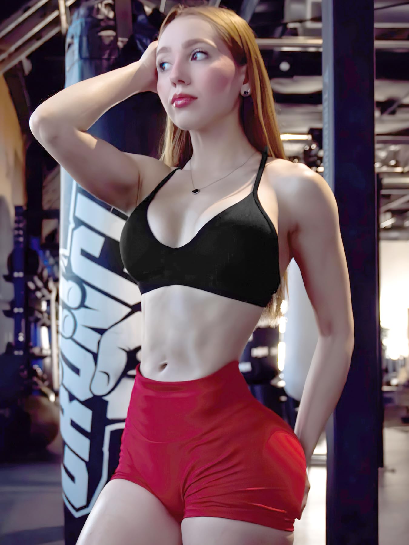 YEOREO CoreFlex Sports Bras for Women Strappy Padded Halter Open Back Light Impact Deep V Neck Yoga Workout Gym Tops Black S