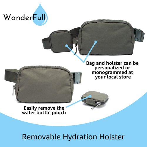 WanderFull Original Crossbody HydroBeltbag | Fanny Pack with Removable Water Bottle Holder | Adjustable Waist Bag for Carrying Your Purse, Phone, Accessories w/Tumbler Holder (Army Green)