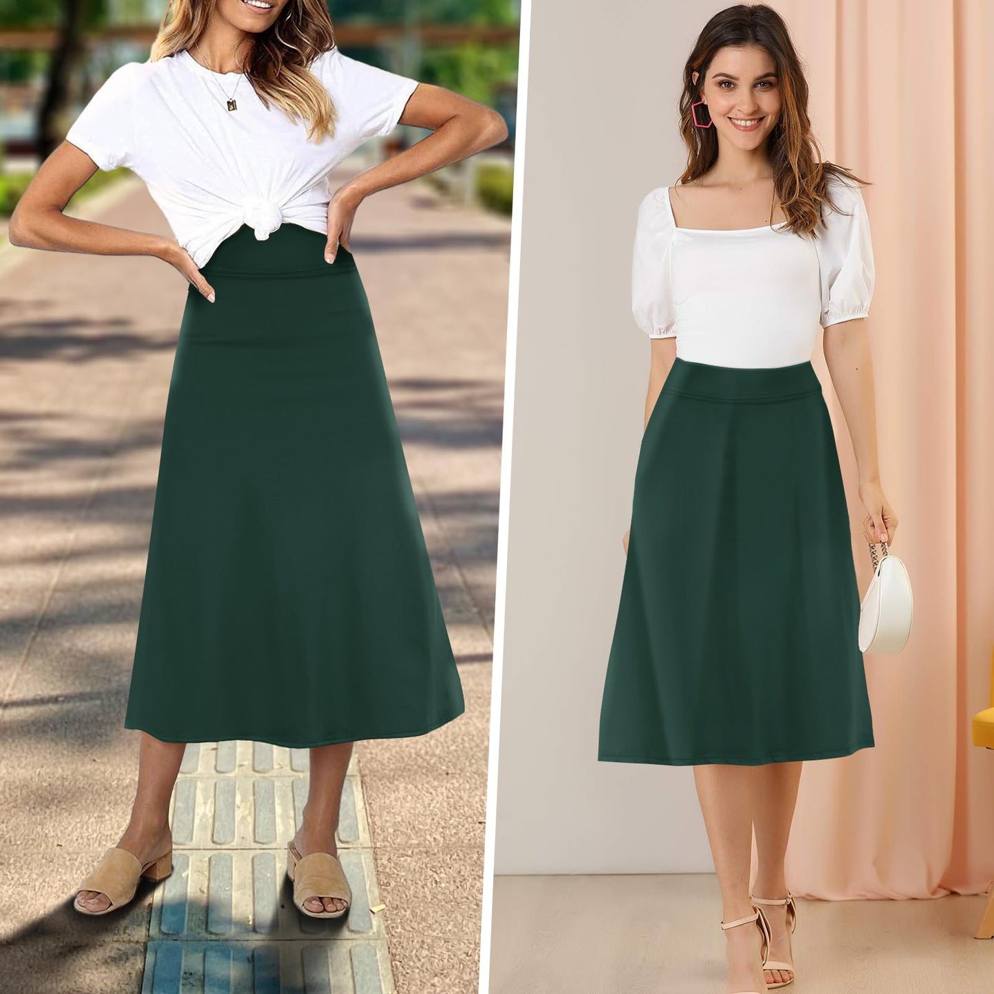 CZRLHYT Women's Green Solid Midi Skort with Shorts, Size Medium (30 inches), 2 Pockets, High Rise, Regular Fit, Machine Wash, Perfect for Work, Date, or Casual Wear