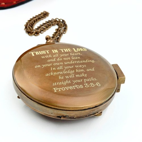 Trust in The Lord Sundial Compass Gift with Leather Case Bible Verse Proverbs 3 5-6, Baptism - Graduation - Religious - Keepsake - Communion Gifts