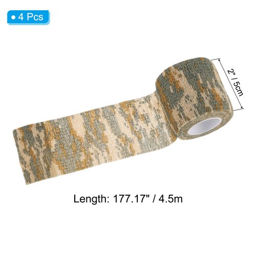 PATIKIL 2in x 14.76ft Camo Tape Wrap, 4 Rolls of Self-Adhesive Camouflage Tape for Hunting Climbing Outdoor Camera Flashlight, Dune