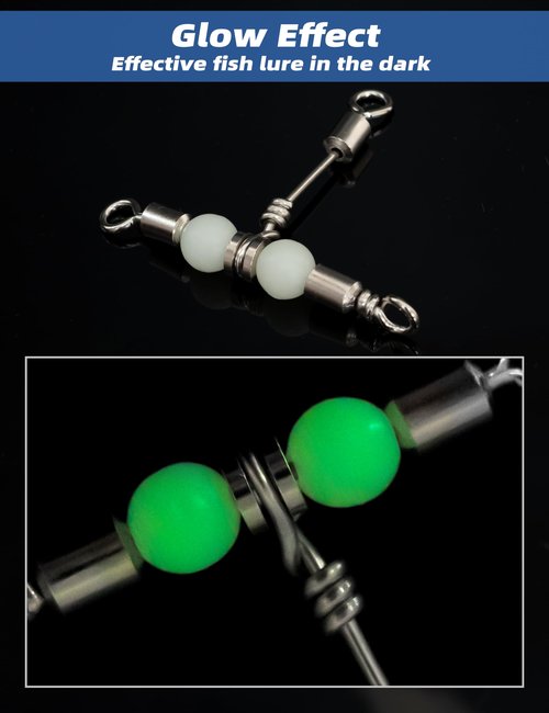 BLUEWING Stainless Steel 3 Way Fishing Swivels with Glow Beads 110lbs for Saltwater Freshwater Fish Tackle, 5 pcs