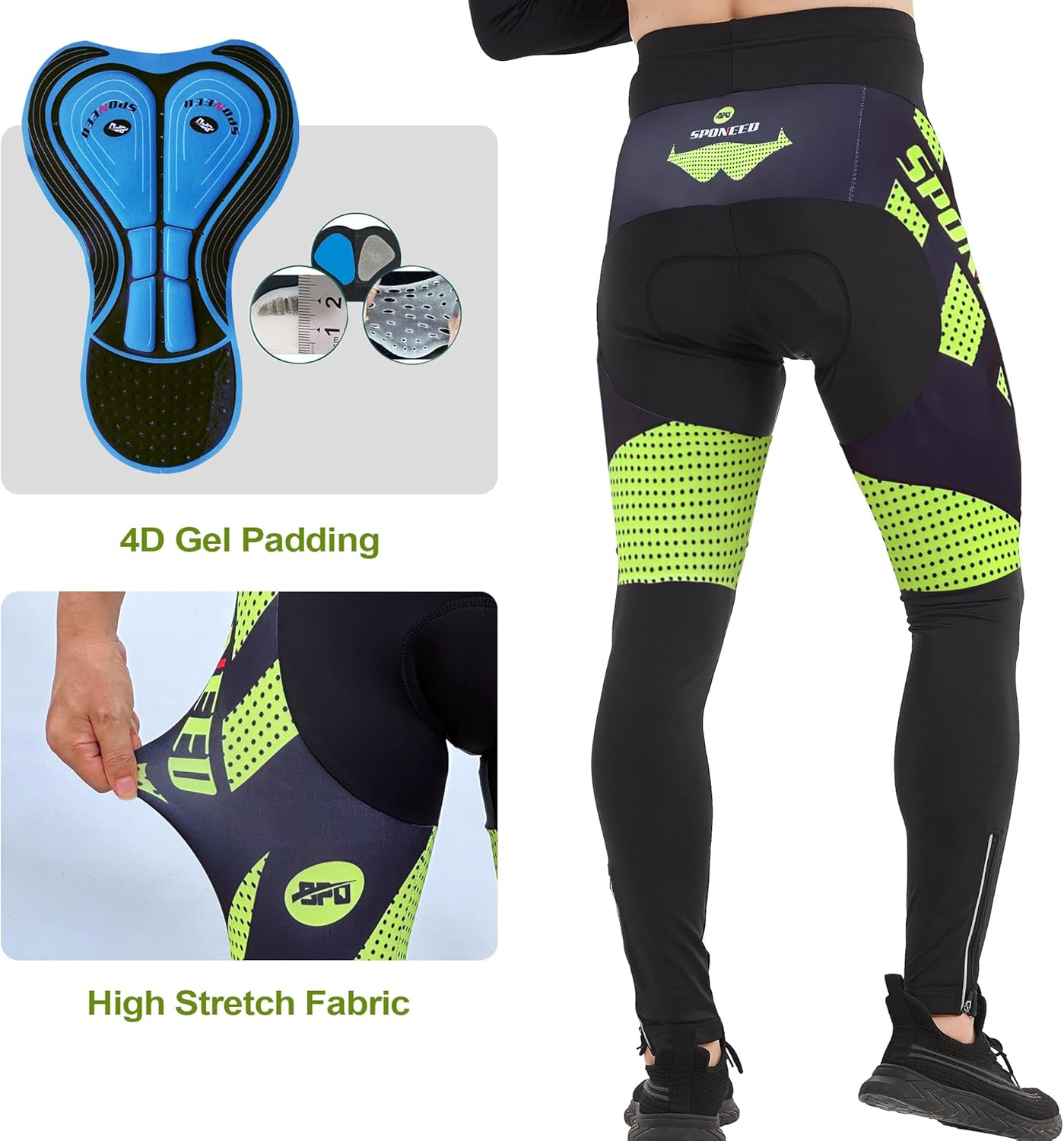 sponeed Men's Bicycle Pants 4D Padded Road Cycling Tights Leggings Outdoor Cyclist Riding Bike Wear