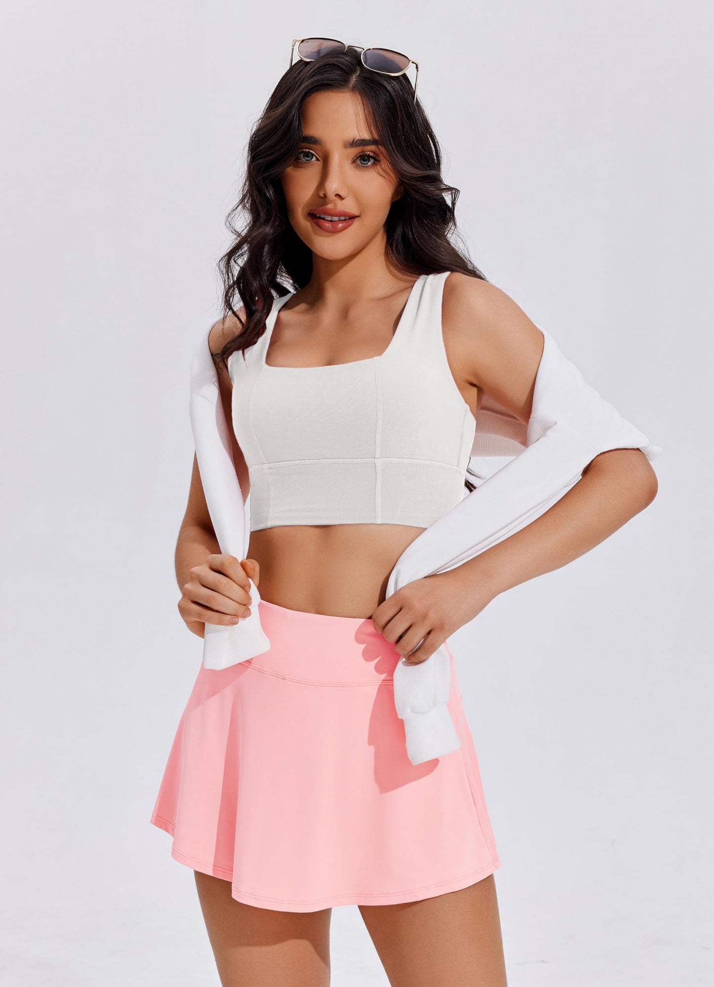 PINSPARK Pleated Skirts for Women Mini Tennis Skirts High Waist Athletic Skort with Pocket Travel Outfits,Pink X-Large