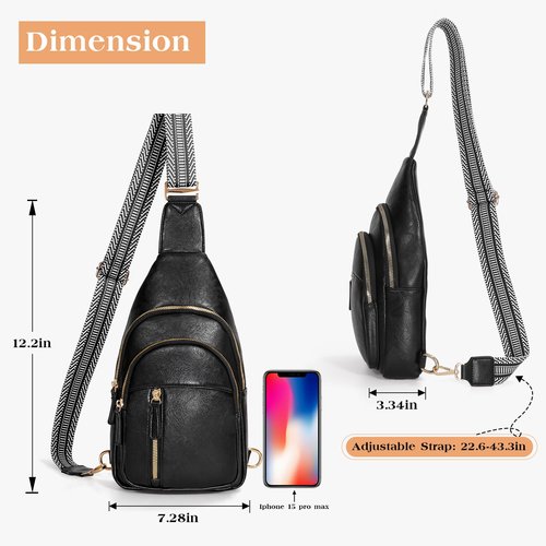 SUOSDEY Sling Bags for Women Crossbody Leather Sling Backpack Chest Bag Shoulder Bags for Casual Traveling Hiking Cycling black