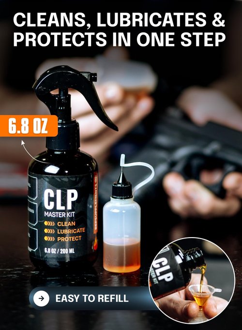Gun Cleaning Oil Kit 3-in-1 Cleans, Lubes, Protects - 6.8 Oz Sprayer Gun Cleaner and Lubricant, Needle Oiler, Cleaning Patches, Cleaning Swabs and Brush - Gun Oil and Cleaning Kit