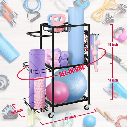 LIANTRAL Yoga Mat Storage Rack - Metal Gym Organizer for Yoga Mats, Foam Rollers & Fitness Equipment, Space Saving Workout Equipment Storage Rack for Home Exercise and Fitness Gear, Black