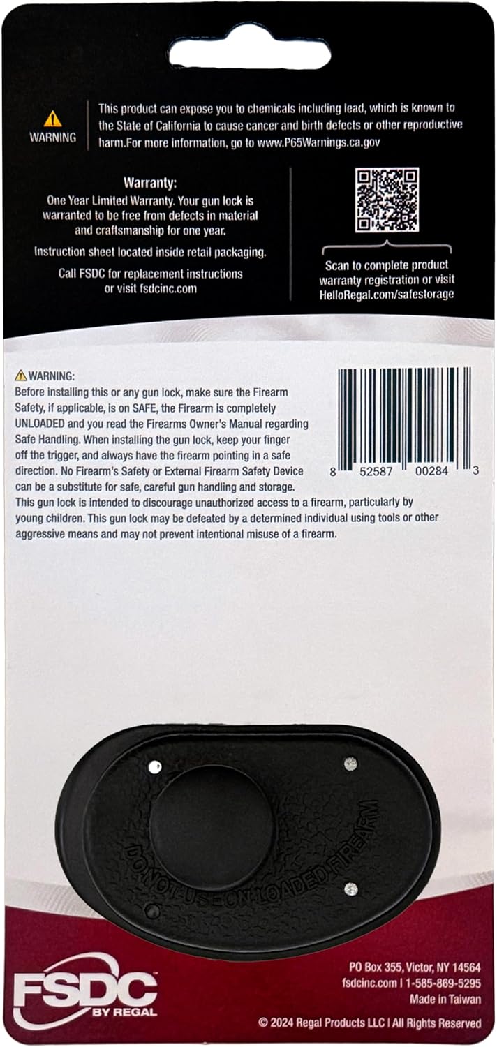 (Firearm Safety Devices – FSDC-TL3050RKD California DOJ-Approved Keyed Trigger Gun Lock with 2 Keys – Composite-Body Construction and Pick-Resistant Lock