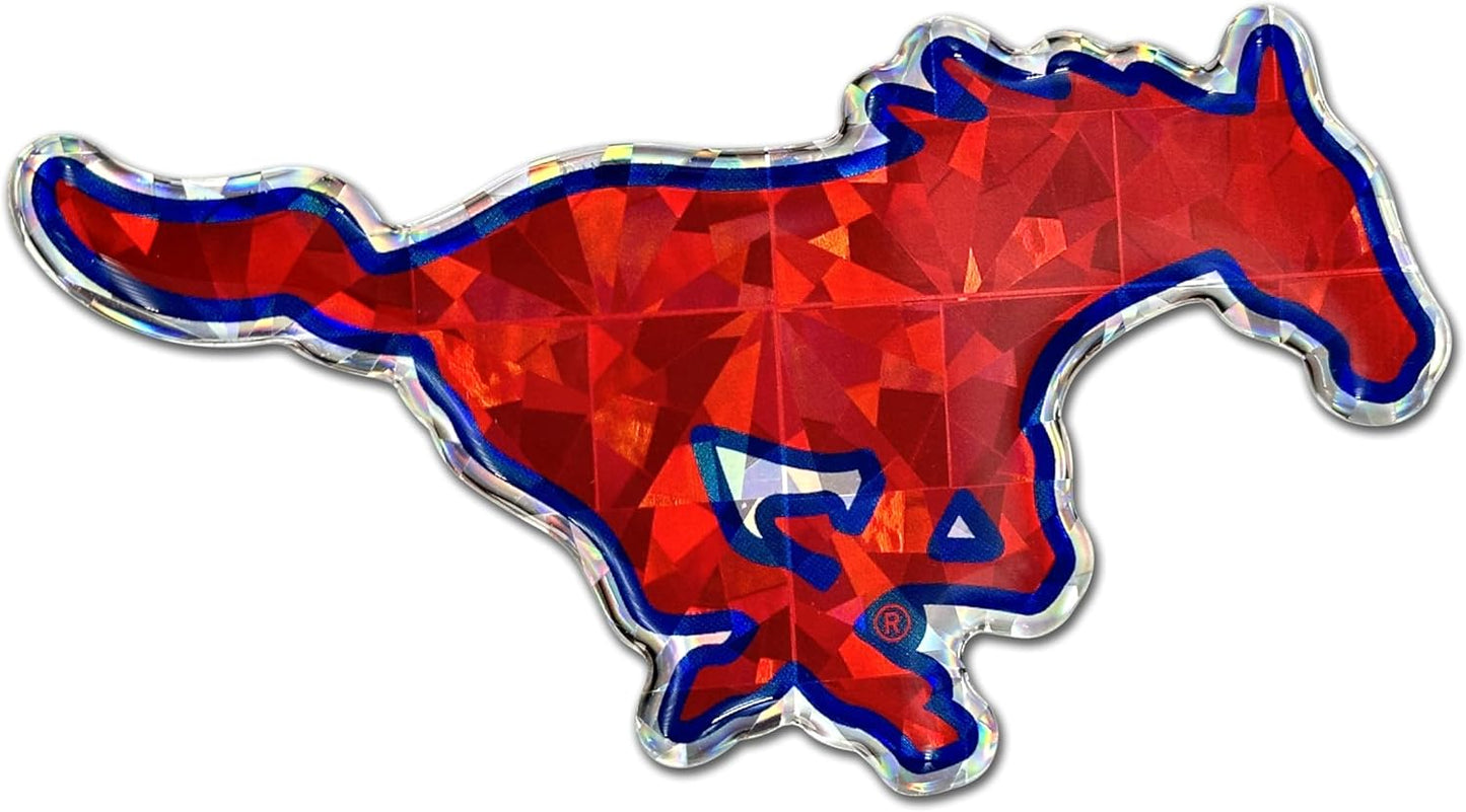 Elektroplate Officially Licensed SMU Mustangs Red & Blue Reflective Decal | Premium 3D Doming All Weather Sticker for Car, Water Bottle, Laptop, Tablet, Window, Cooler, Phone | Made in The USA