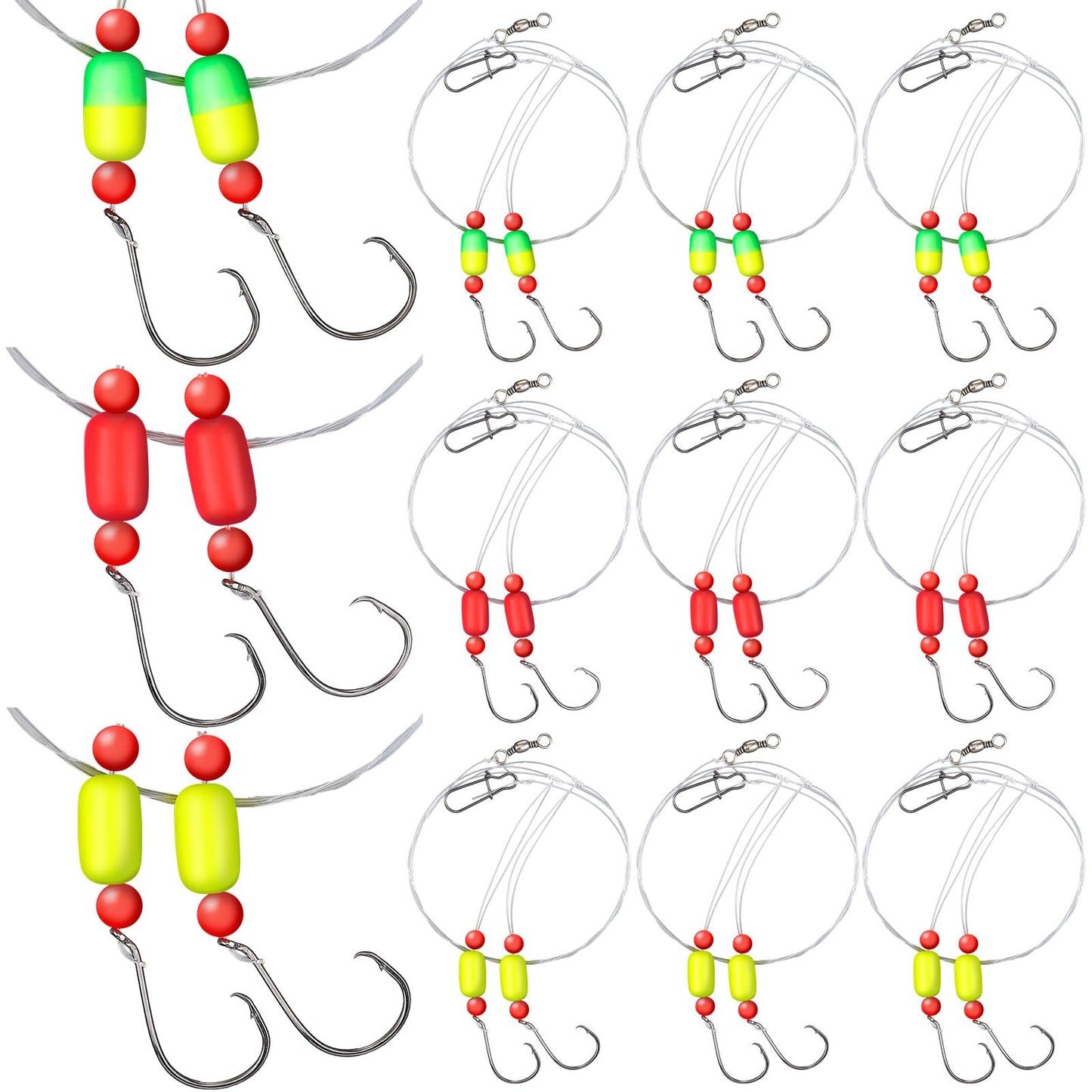 JellyArch 12 Pcs Pompano Rigs for Surf Fishing Offshore Surf Fishing Rigs Saltwater Gear Tackle with 2/0 Circle Hooks Double Circle Swivels Duo Lock Snaps(Mixed Colors)