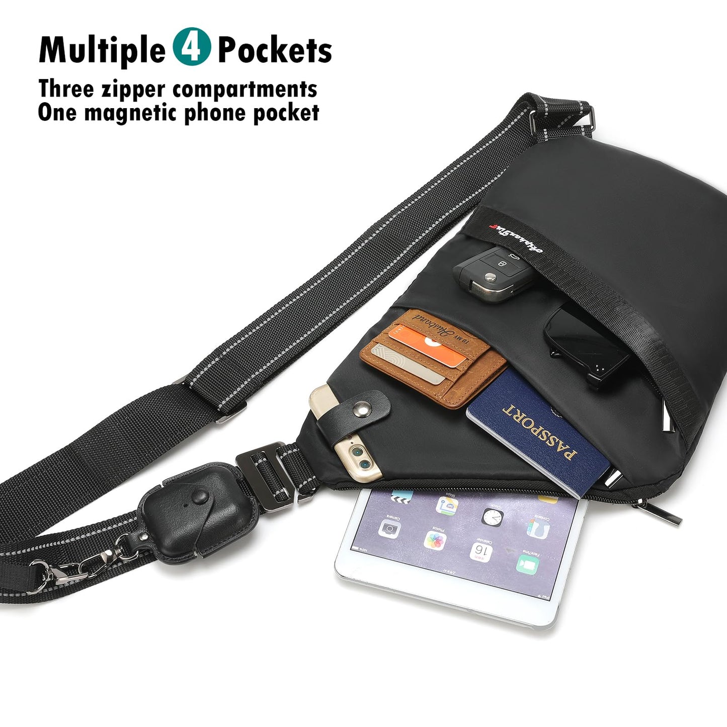 Alphantino Sling Bag for Men Women Slim Crossbody, Anti-Theft EDC Daypack, Fashion Lightweight Ergonomics Personal Flex Bag (Black)