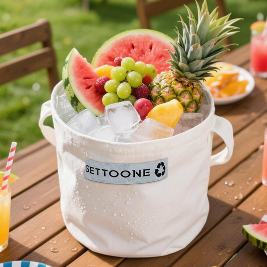 GETTOONE Collapsible Ice Bucket for Drinks, White Party Cooler with Insulated Lining & Carry Handles, Portable Folding Champagne Wine Beer Bucket for Indoor Outdoor Event (M)