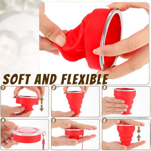 Purpeak 12 Pcs Silicone Collapsible Cup 7.04 oz Folding Camping Travel Collapsible Coffee Cup Portable Reusable Expandable Drinking with Lids for Outdoor Hiking(Multi Colors)