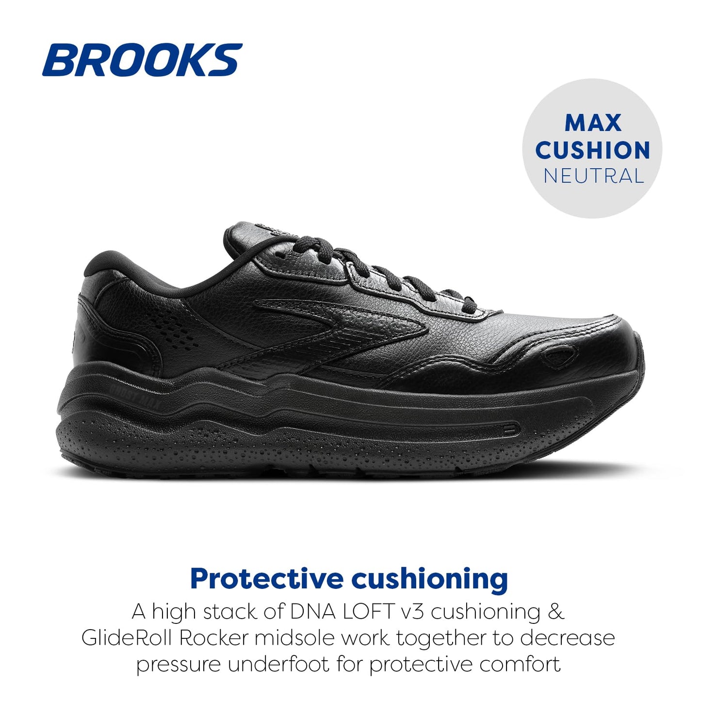 Brooks Men’s Ghost Max Suede/Leather Neutral Running & Walking Shoe - Black/Black - 10.5 Medium