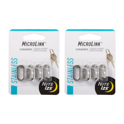 Nite IZE MicroLink Carabiner - Heavy-Duty Carabiner Clips for Keys & Keychains - Small Carabiners for Keychain Accessories - Stainless Steel Clips for Key Organizer - 4 Count (2 Pack)