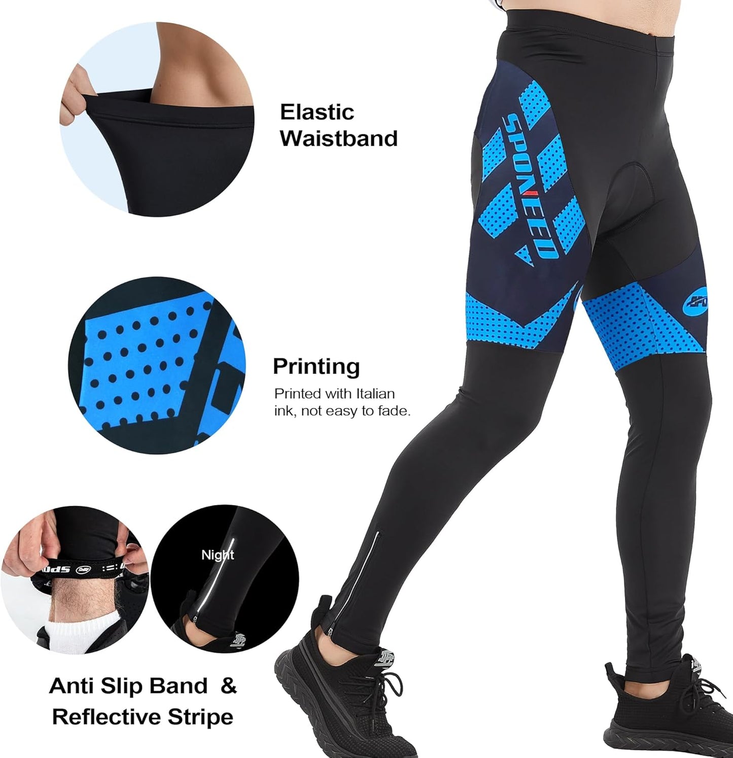 sponeed Men's Bicycle Pants 4D Padded Road Cycling Tights Leggings Outdoor Cyclist Riding Bike Wear