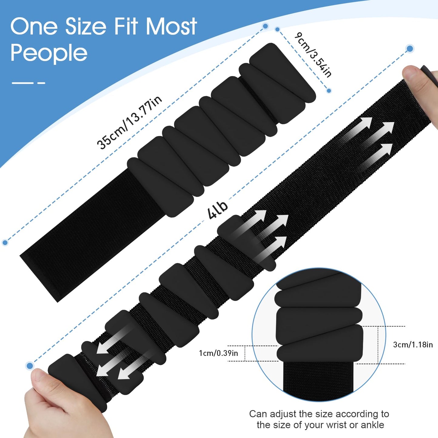 Wrist Weights Set of 2(2Lbs Each), Adjustable Silicone Workout Weights for Women and Men, Wearable Ankle/Wrist Weights Suitable for Yoga, Dance, Pilates, Pool Exercises and Jogging (Black 4lb)