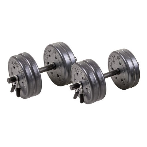US Weight Adjustable 42LB Dumbbell Set with Spring Clips, 14" Knurled Bars – Made in USA, Essential Home Gym Equipment for Strength Training