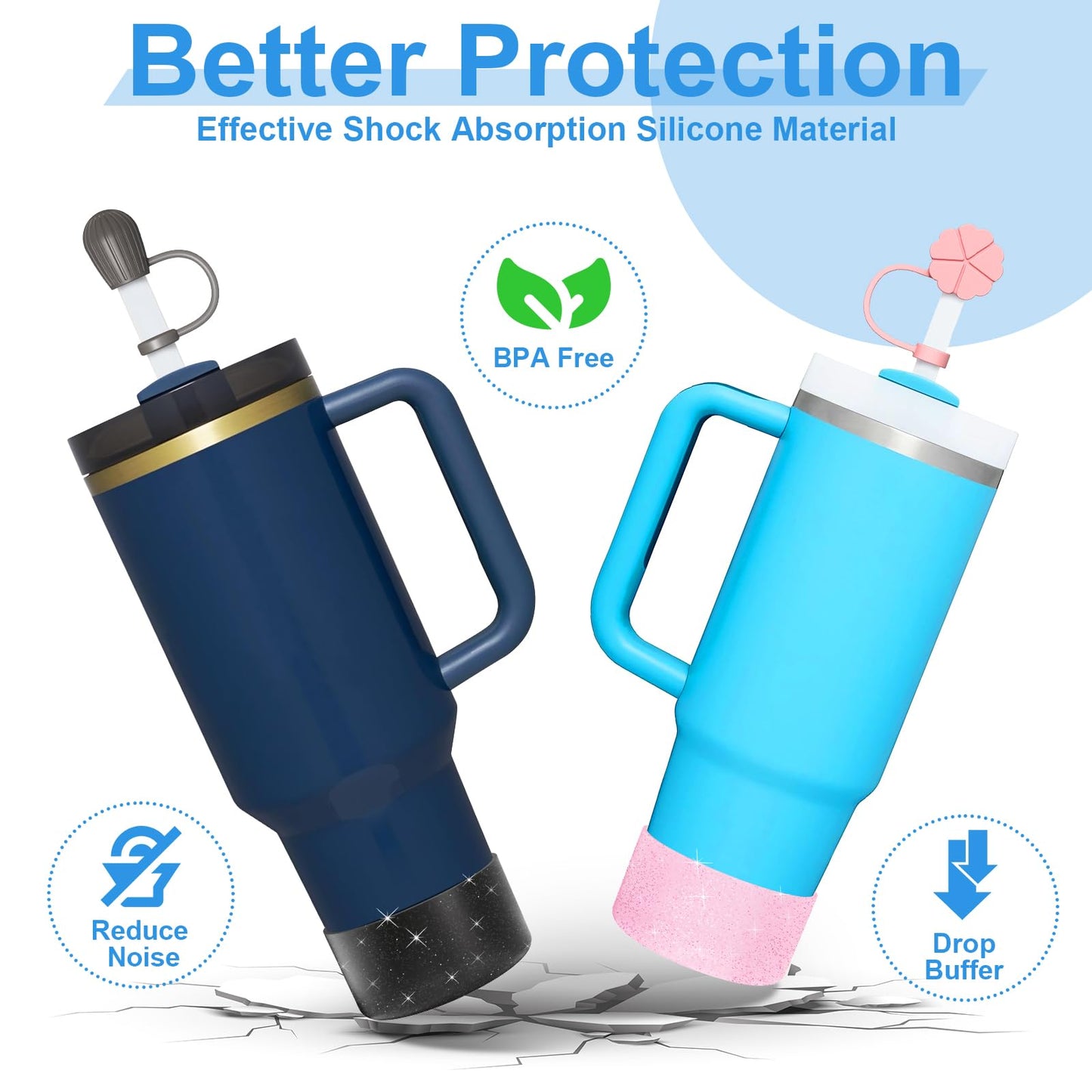 Alwenid Silicone Spill Proof Stopper Set and Protective Boot for Stanley 40oz 30oz Tumbler, Leak Proof Straws Topper, Cover Cap and Anti Slip Bottle Bottom Boot Sleeve for Stanley Mug Cup