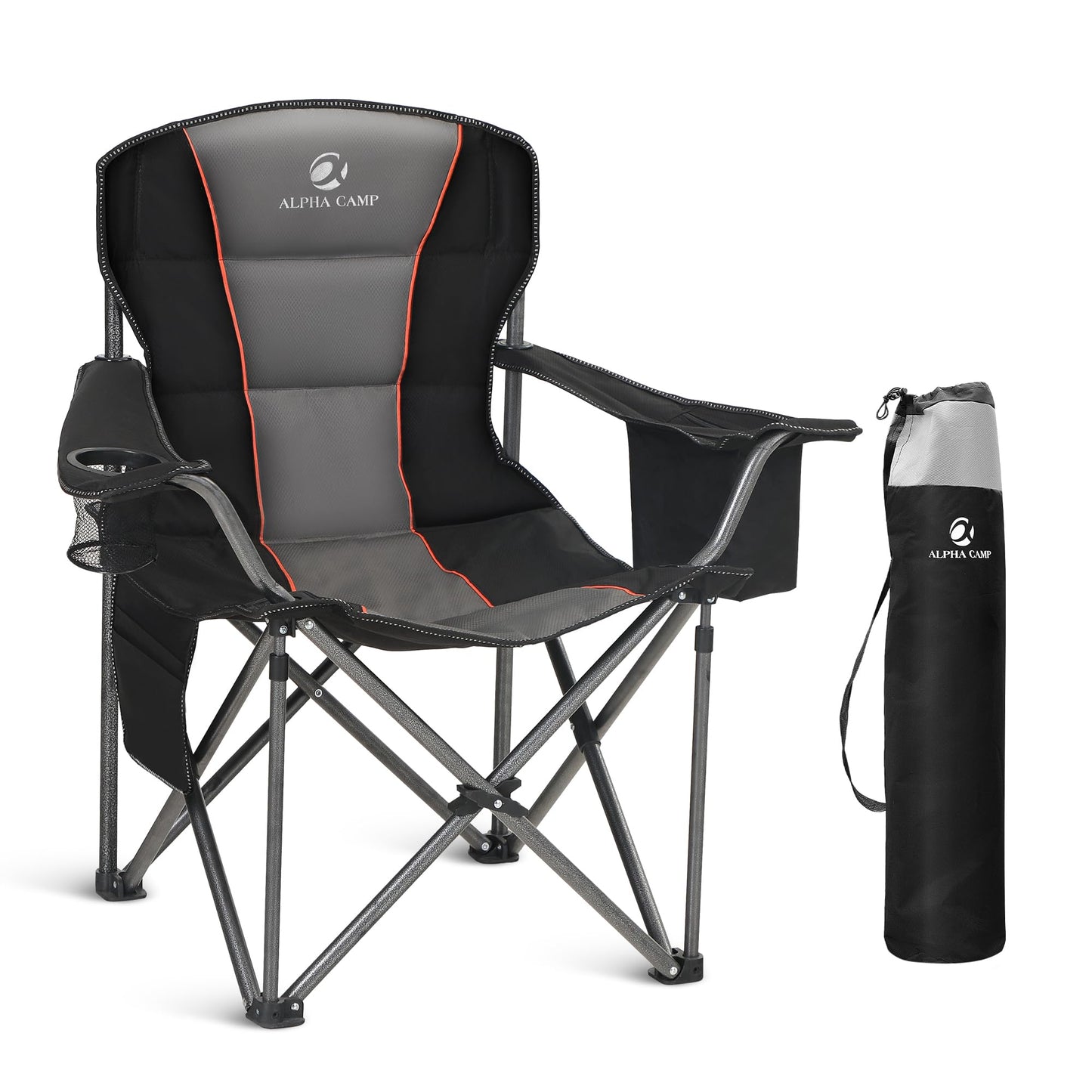 Oversized Folding Camping Chair for Adults, Heavy Duty Portable Lawn Chairs with Cooler Bag, Side Pocket & Cup Holder, Folding Chairs for Outside Support 450 LBS Outdoor Chair
