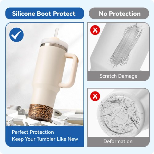 Silicone Boot for Stanley Quencher Tumbler20/30/40oz & IceFlow 20/30oz,Owala Tumbler 24/40 oz,Hydro Flask 12-24oz,-Non-Slip Bottom Protector for Bottom size 2.8-2.95" BPA-Free Cup Sleeve(Gold Leopard)