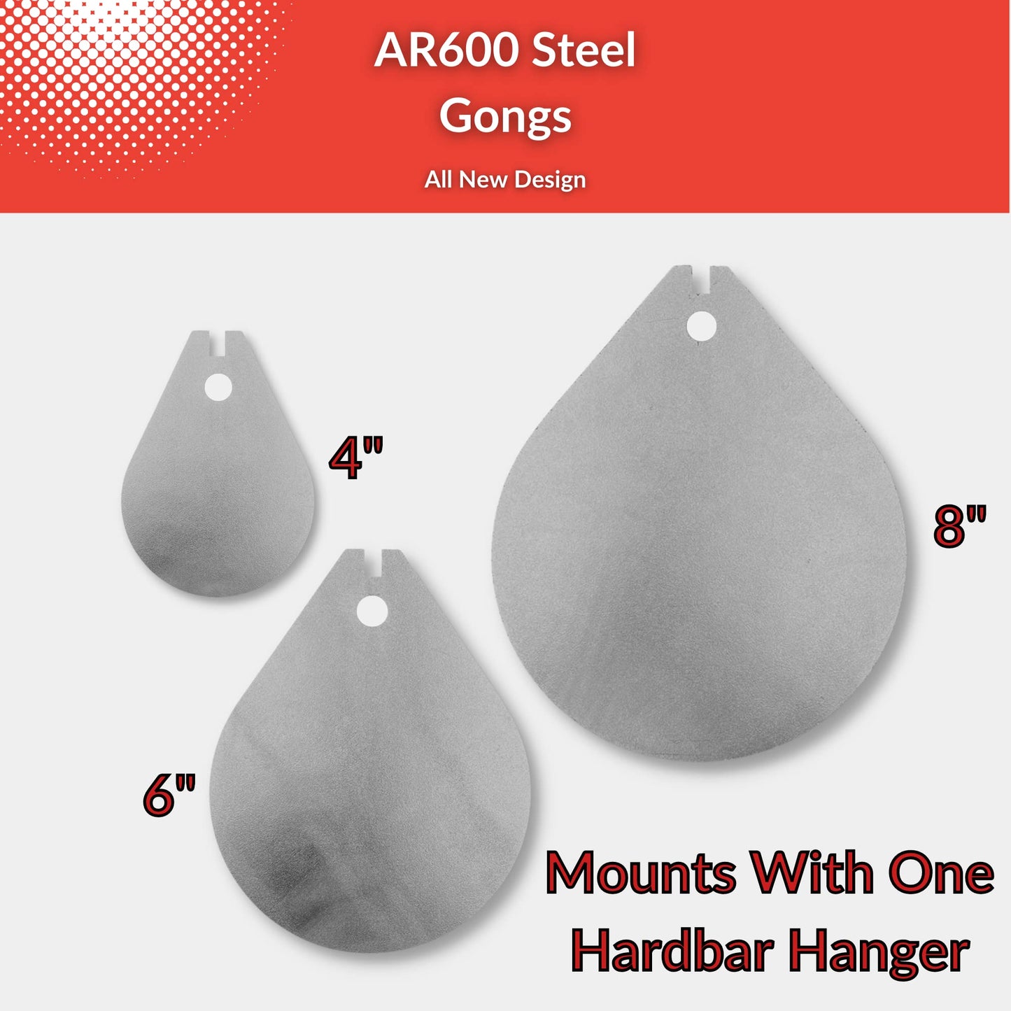 AR600 Steel Shooting Gallery Set - 8/6/4x5/16 for Rifles to 1500fpe .223/5.56 All Pistols Handguns