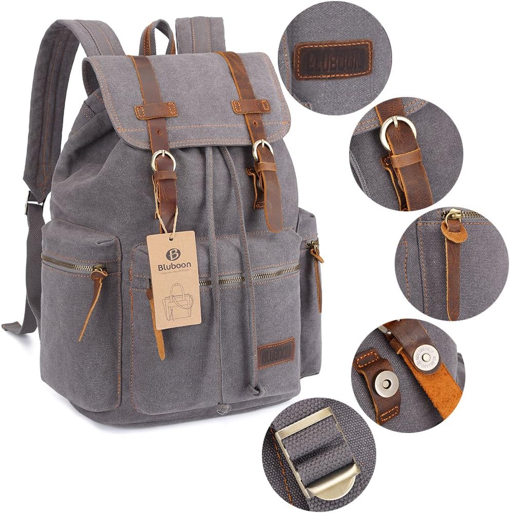 Vintage Leather Trim Backpack for Men & Women | Casual Travel Rucksack for Laptops