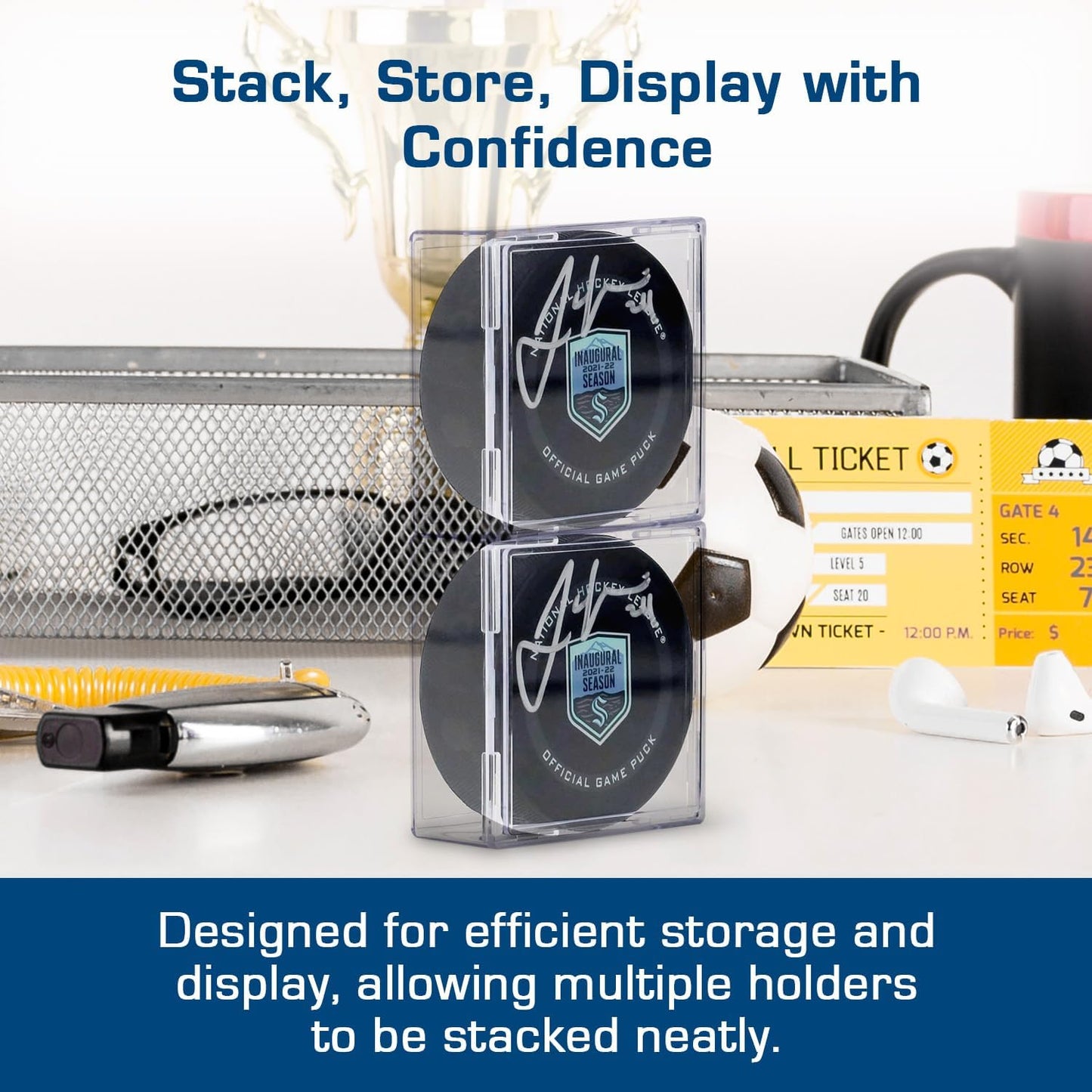 Stackable 6-Pack Crystal Clear Hockey Puck Display Case Holder