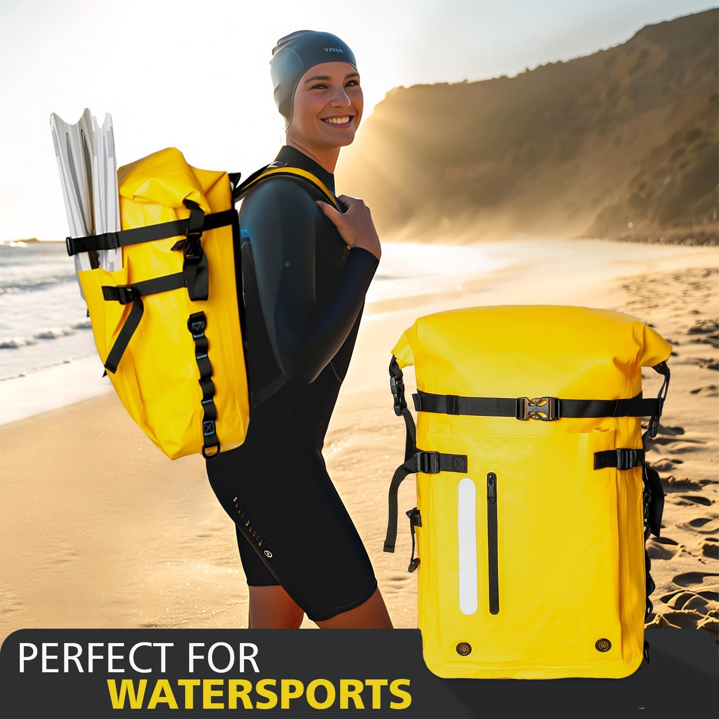 KEEFREE 30L Roll Top Waterproof Floating Backpack, Equipment Pocket, Marine Floating Dry Bags for Kayaking Tracing Beach Fishing Hiking Survival Camping Travel