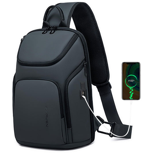 FENRUIEN Grey Sling Bag, Lightweight Crossbody Bag with USB, Sling Backpack Shoulder Chest Pack for Men Casual Rucksack for Daypack/Hiking/Travel/Sports