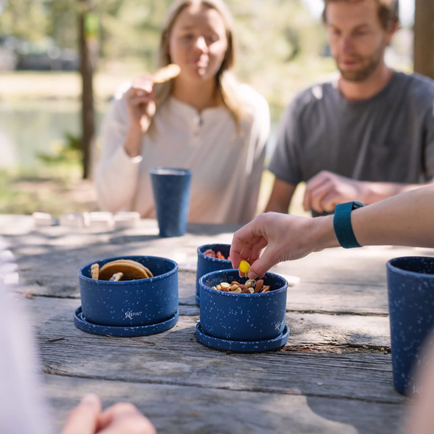 Silipint: Silicone Lidded Bowls: Set of 3: Speckled Blue - 10, 20 & 30oz - Flexible Unbreakable, Storage, Sustainable, Non-Slip