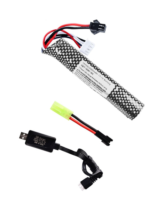 11.1v 2000mAh Battery with Charger - Rechargeable Batteries Accessories with SM2P Plug Mini Tamiya Connector for Airsoft Compatible with Gel Ball Blaster Gun,1 pcs