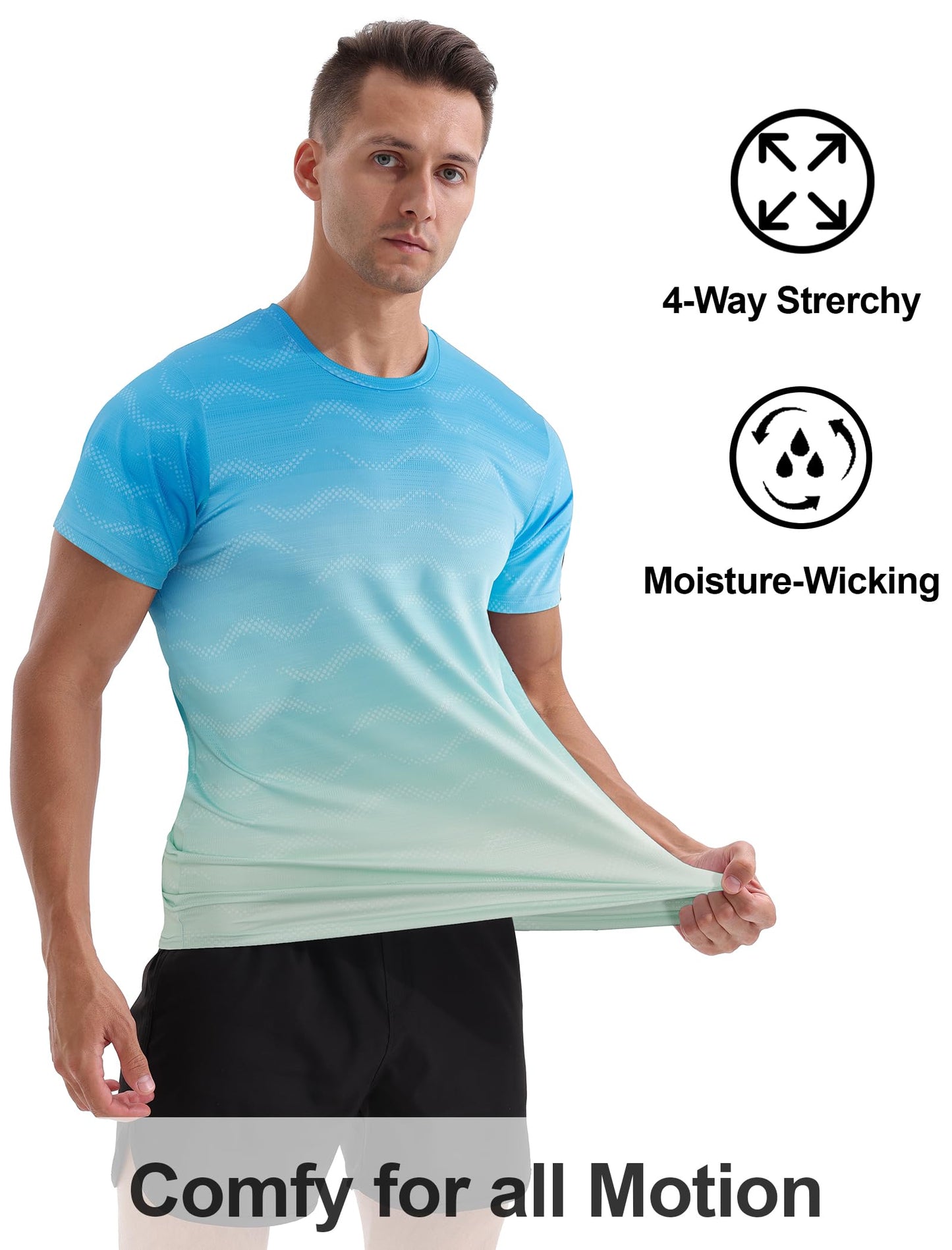APTRO Men's Dry Fit Workout Shirts Quick Dry Gym T Shirts for Men Athletic Running Training Top Tee Moisture Wicking Lightweight Activewear - Light Blue-Green - L