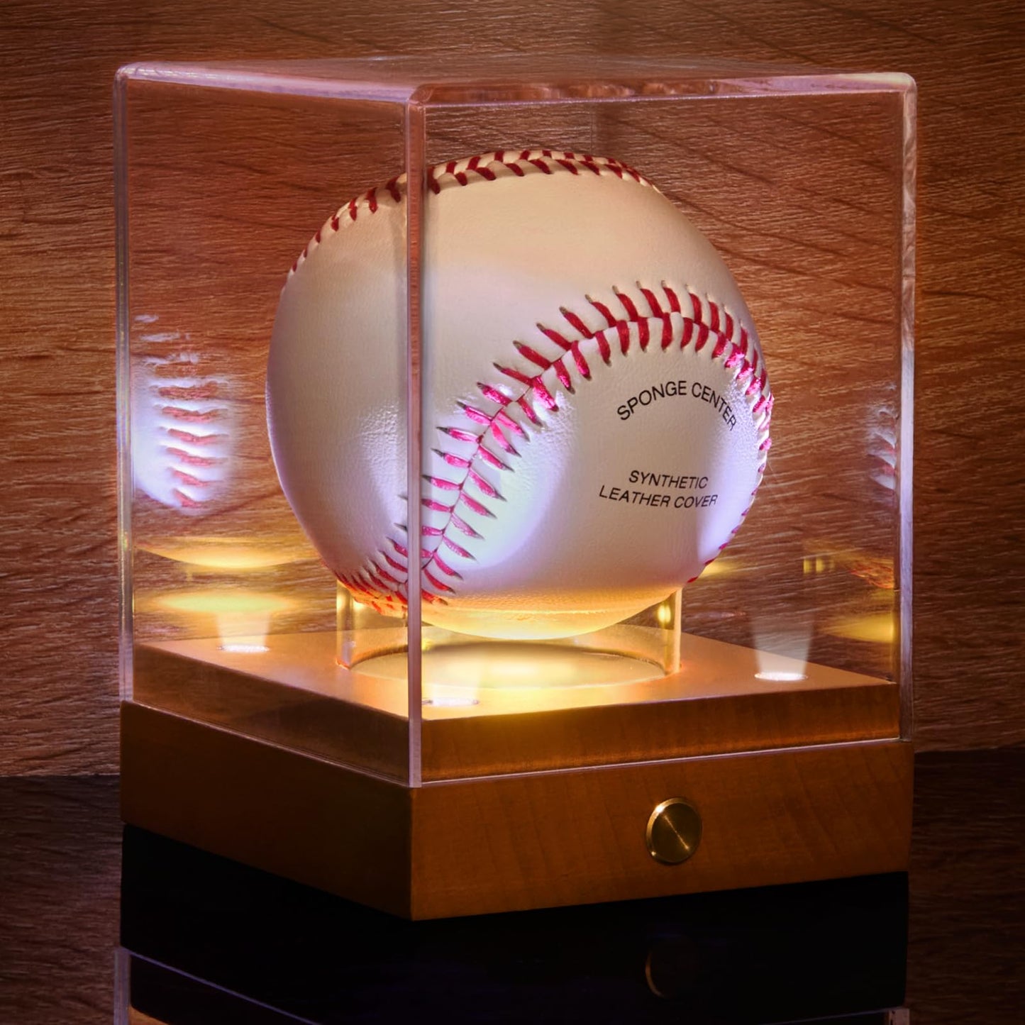 Fitense Baseball Display Case with Led Light, Clear Acrylic Baseball Case Display with Wooden Base, UV Protected Baseball Holder Case, Clear Baseball Stand Box for Memorabilia Baseball