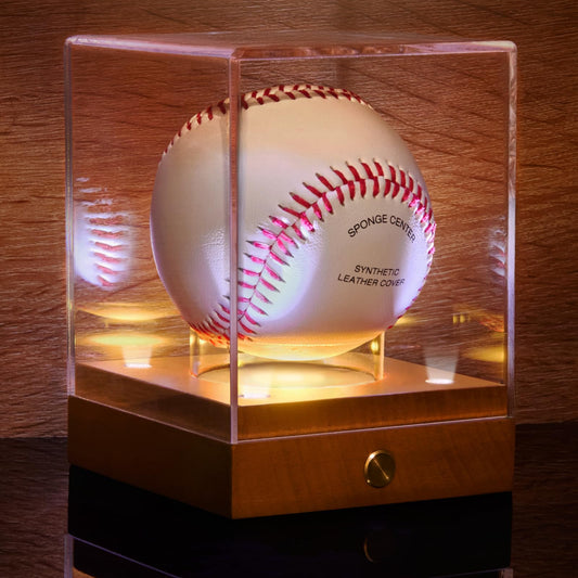 Fitense Baseball Display Case with Led Light, Clear Acrylic Baseball Case Display with Wooden Base, UV Protected Baseball Holder Case, Clear Baseball Stand Box for Memorabilia Baseball