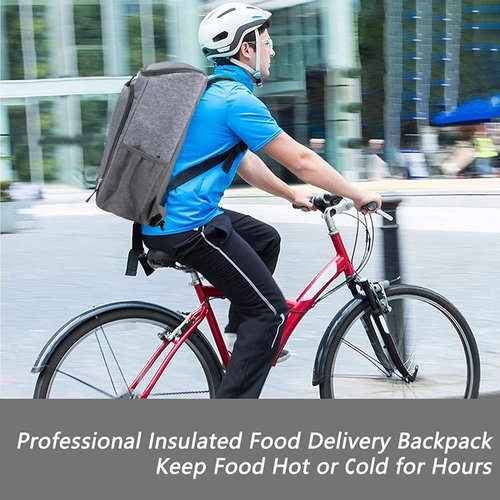 Insulated Cooler Backpack Food Delivery Bag with Drink Cup Holders, Pocket | Soft Sided Backpack Cooler Insulated Leak Proof 30 Can Travel Cooler Bag for Groceries, Camping, Beach (Heather Grey)