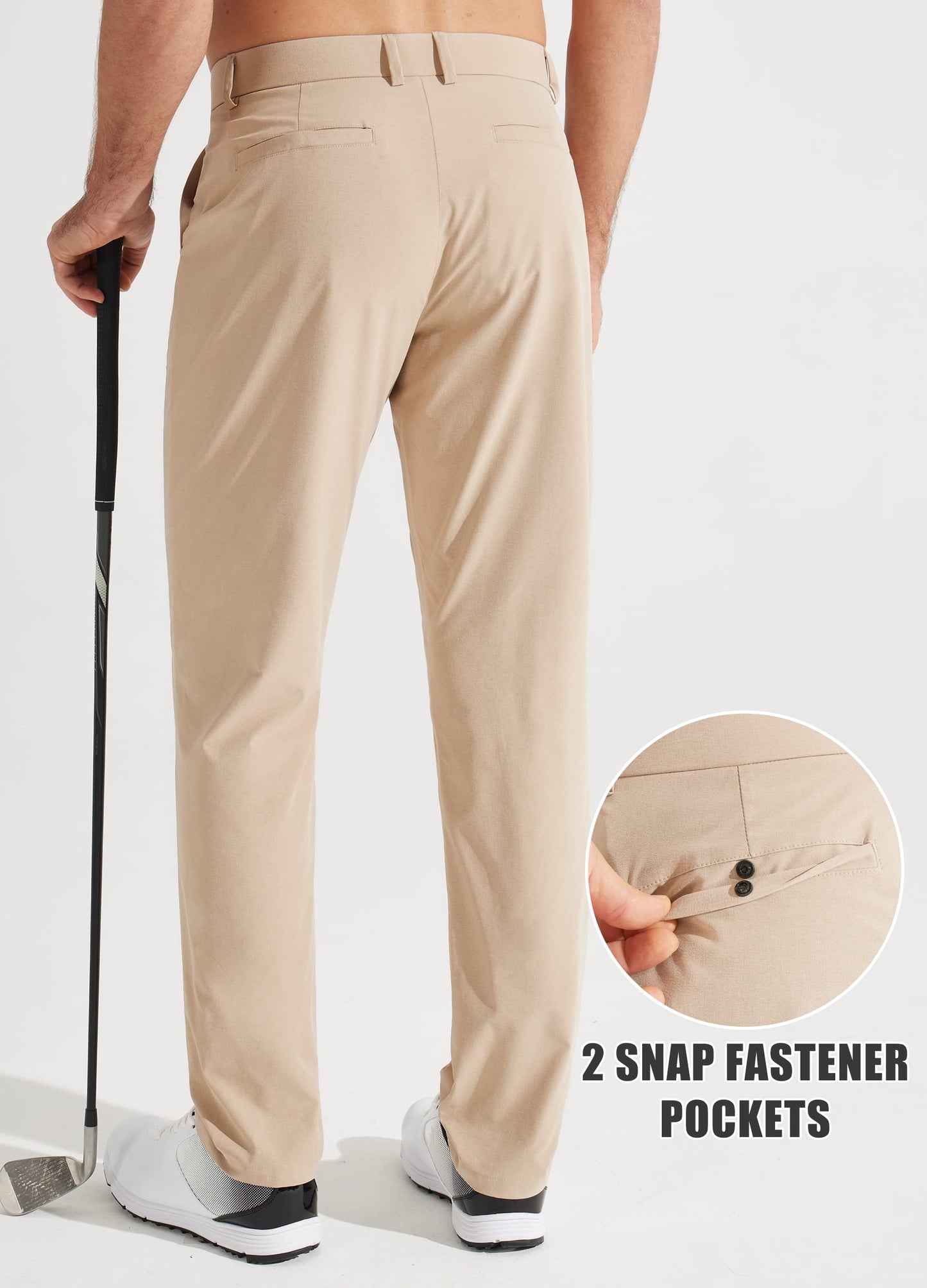 Libin Mens Golf Pants Classic Fit Stretch Work Dress Pants 32" Quick Dry Lightweight Business Casual Trousers Comfort Water Resistant, Khaki, 34W x 32L