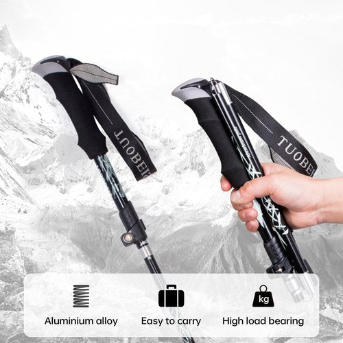 Collapsible Trekking Poles - Walking Poles - Lightweight Folding Hiking Poles for Women Men - Walking Sticks for Hiking Climbing Camping - Adjustable Hiking Sticks with Quick Lock System (Black)