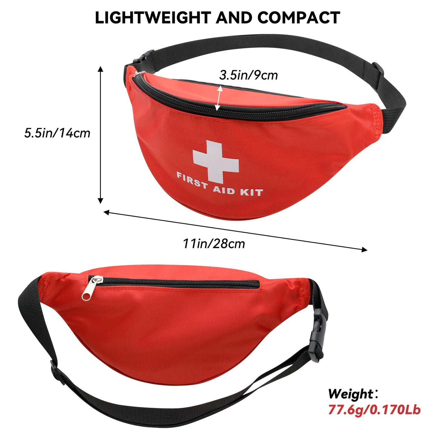Faylapa Empty First Aid Bag Fanny Pack, Travel Pouch Bag 11.02x5.51x3.54 inch Waist Bag for Travel, Home, Office, Vehicle, Camping, Outdoor (Bag Only)