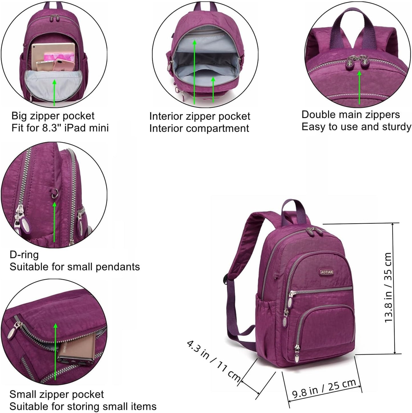 AOTIAN Small Size Backpack, Durable Lightweight Daypack for Women Girls & Boys Hiking Travel Sports