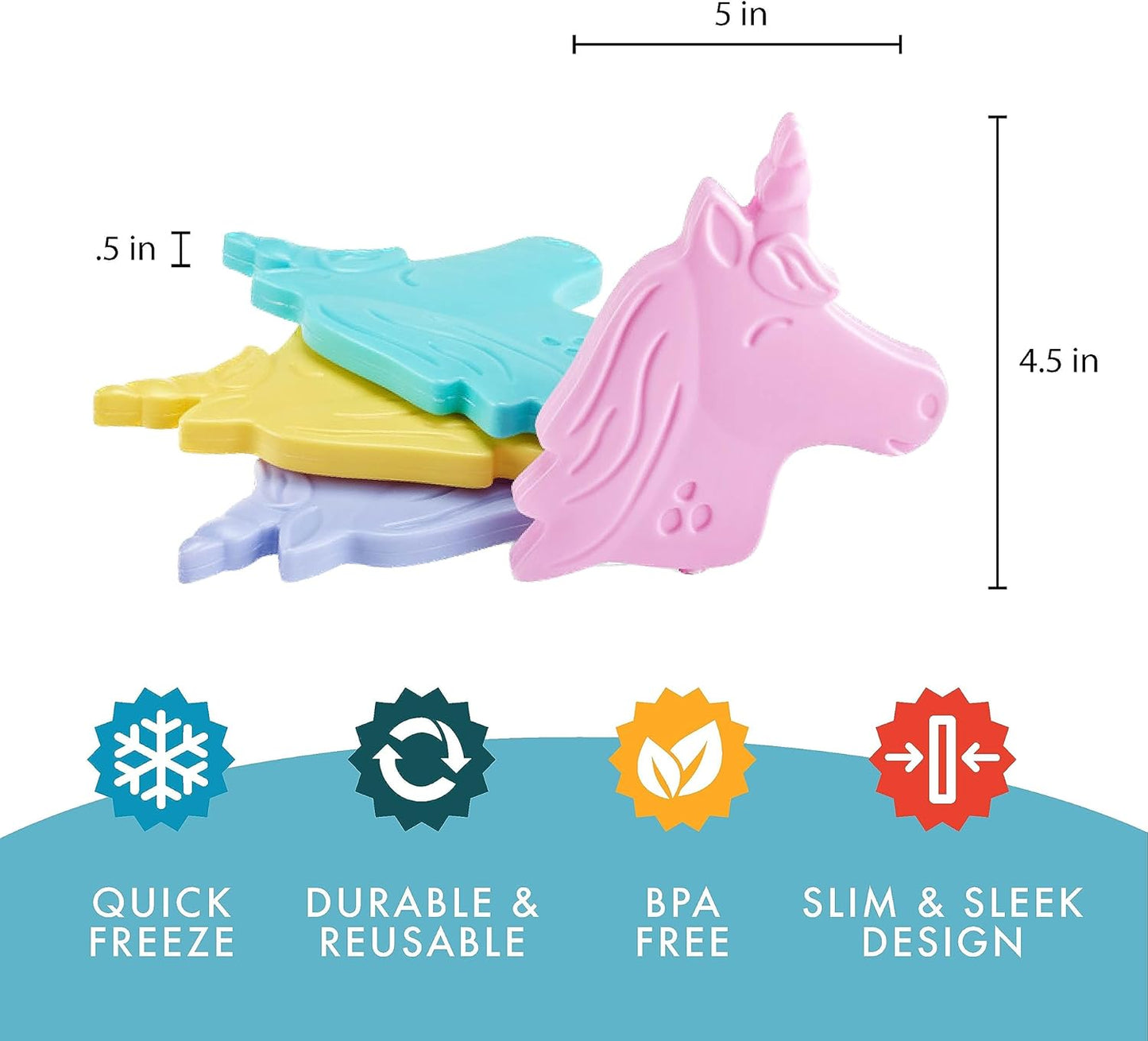 Fit & Fresh Cool Coolers Kids Lunch Box Ice Packs, Slim Ice Packs for Lunch Bags, Lunch Ice Packs Reusable-Multicolored, Set of 4 (Penguin)