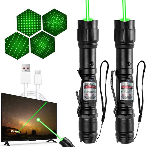 [2 Packs] Rechargeable Green Line Light Flashlight Long Distance Range for TV/LED/LCD Screens Tactical Flashlights Presentation Office/Outdoors/Astronomic/Construction [005]