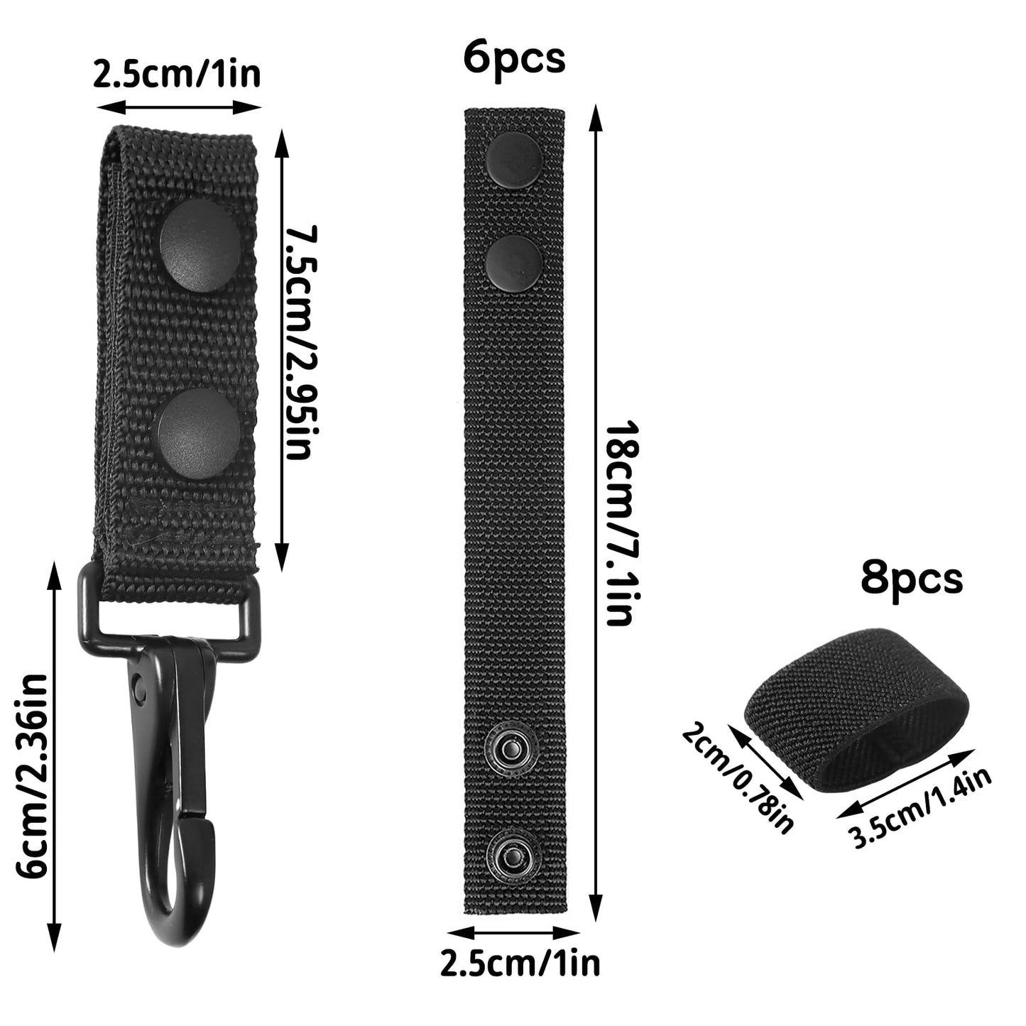 6 Duty Holders and 1 Duty Keychain, Tactical Belt Clips and Nylon Keepers, Elastic Bands for Pants Loops